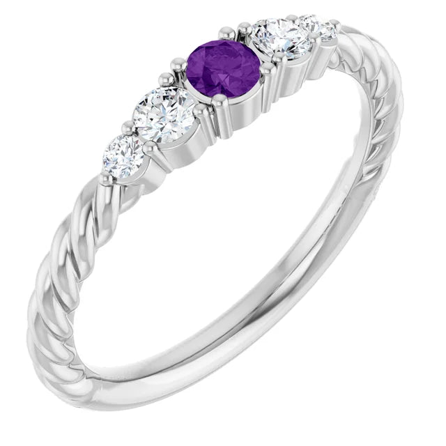 14K Gemstone &amp; Lab-Grown Diamond Stackable Ring
