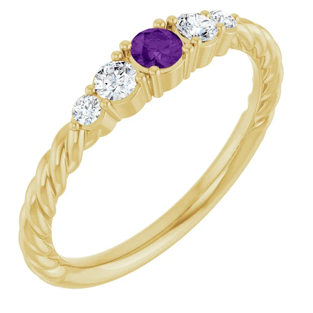 14K Gemstone &amp; Lab-Grown Diamond Stackable Ring