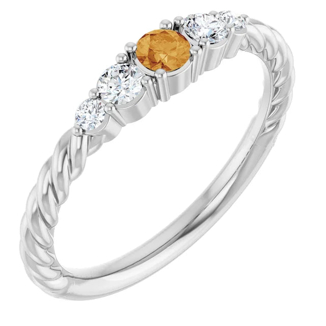 14K Gemstone &amp; Lab-Grown Diamond Stackable Ring