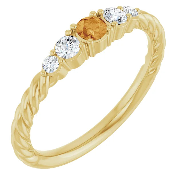 14K Gemstone &amp; Lab-Grown Diamond Stackable Ring
