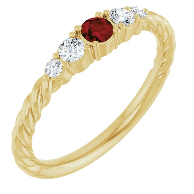 14K Gemstone &amp; Lab-Grown Diamond Stackable Ring