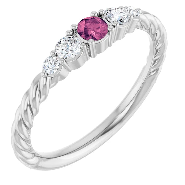 14K Gemstone &amp; Lab-Grown Diamond Stackable Ring