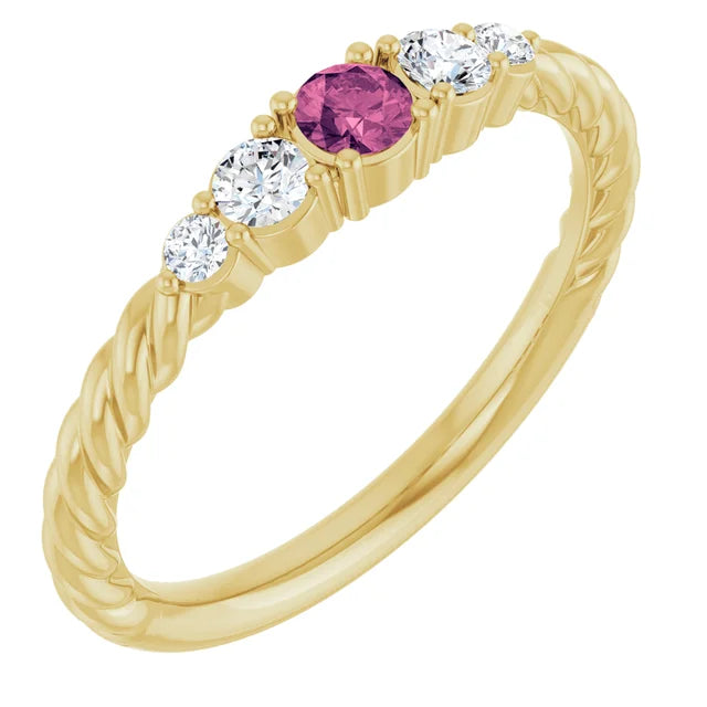 14K Gemstone &amp; Lab-Grown Diamond Stackable Ring