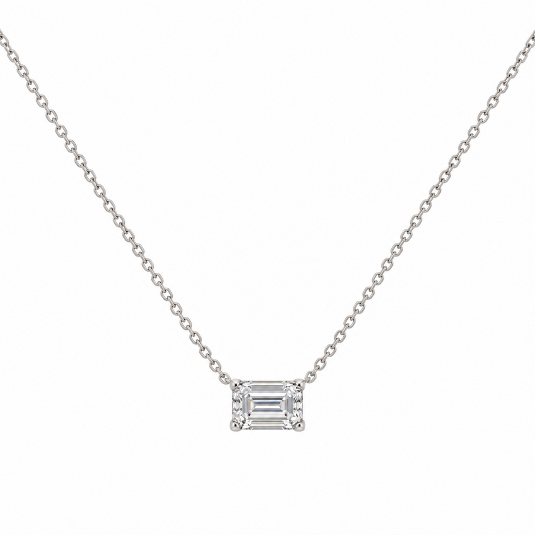 14K Lab Grown Emerald Solitaire Diamond Necklace