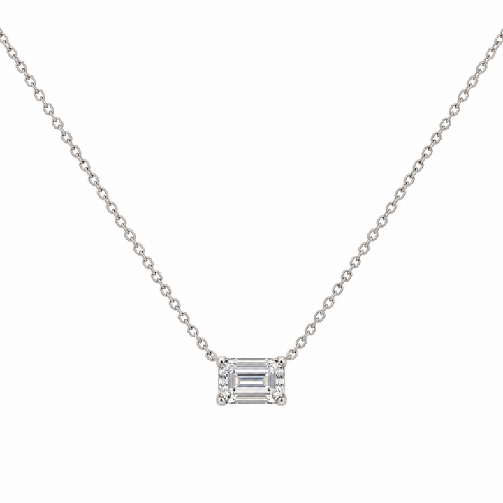 14K Lab Grown Emerald Solitaire Diamond Necklace