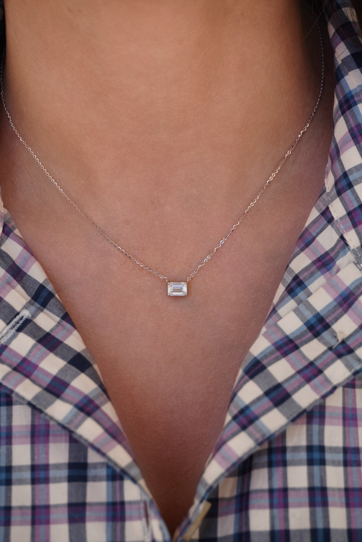 14K Lab Grown Emerald Solitaire Diamond Necklace