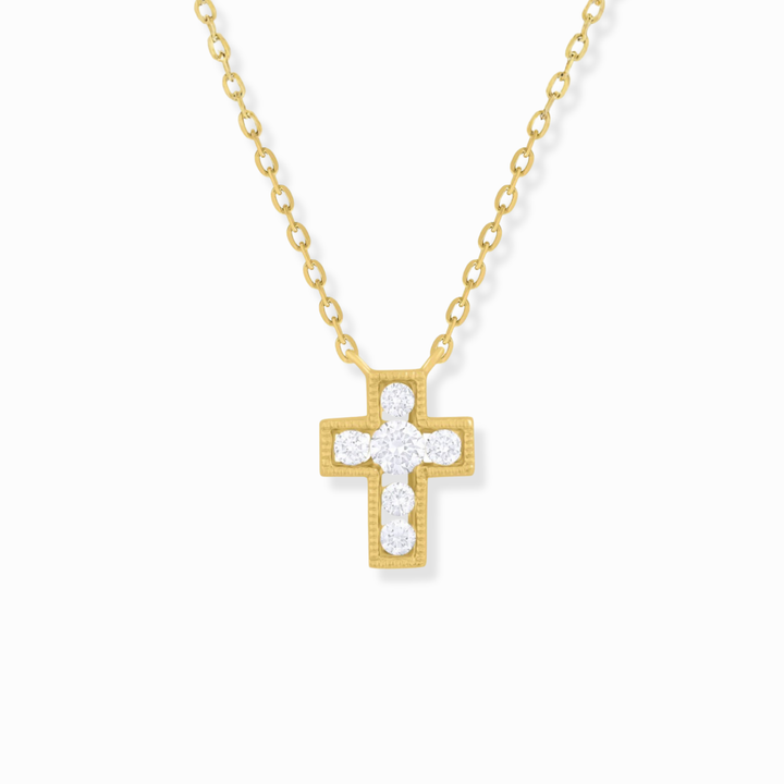 14K Mini Channel-Set Diamond Cross Necklace