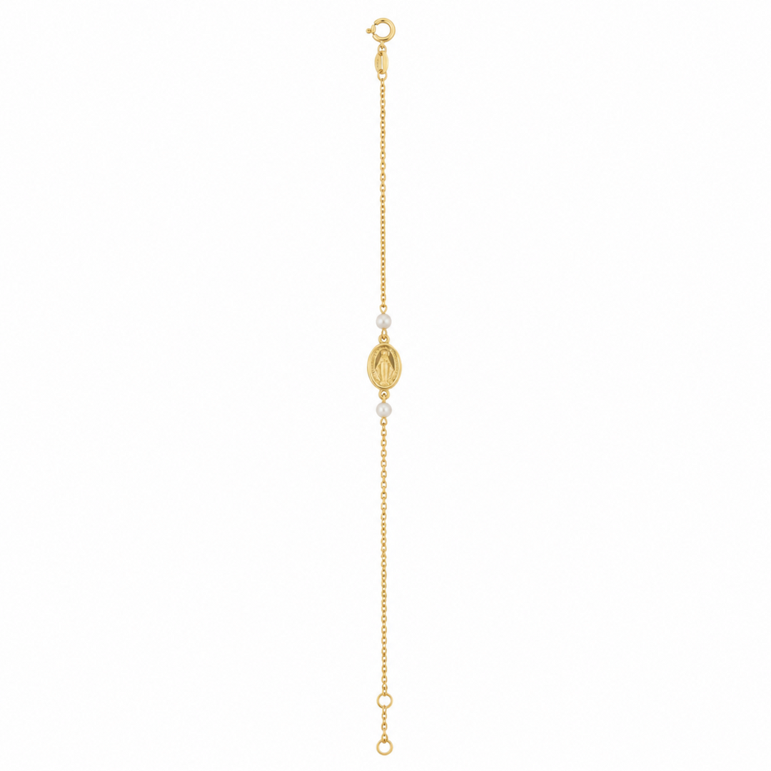 14K Mini Miraculous Medal &amp; Pearl Bracelet