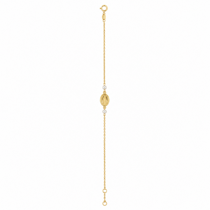 14K Mini Miraculous Medal &amp; Pearl Bracelet