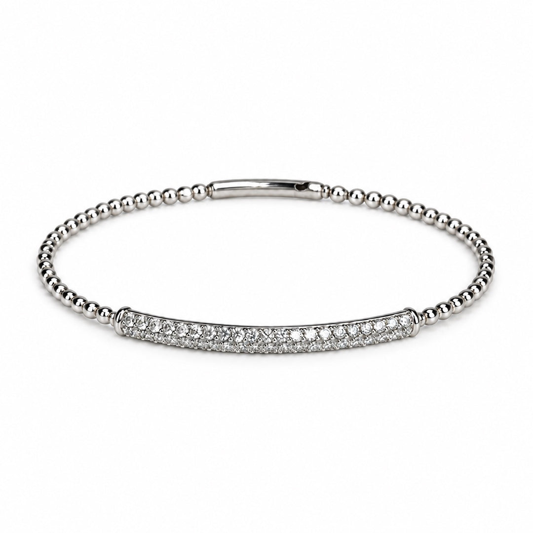 14K Natural Diamond Bar &amp; Bead Flex Bangle