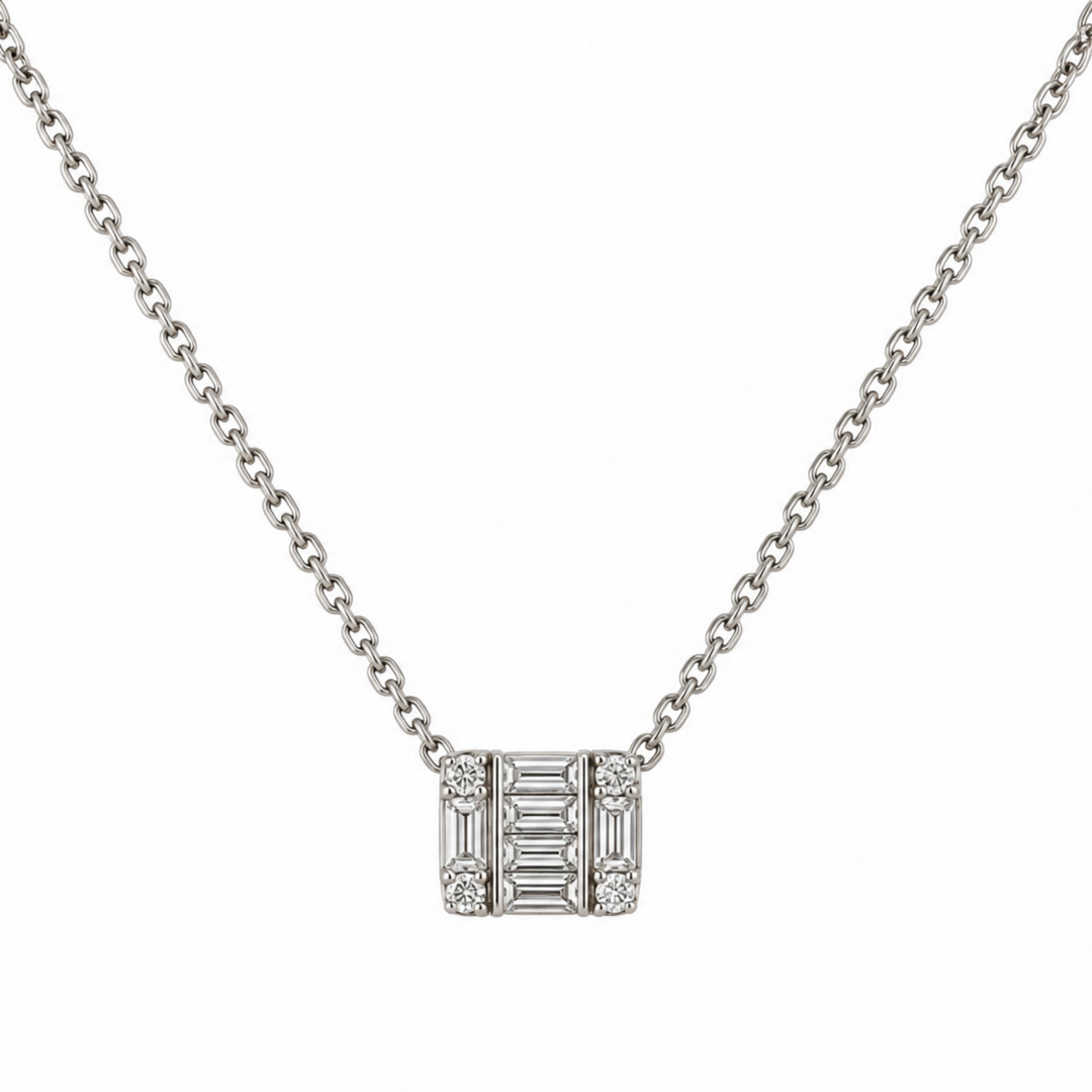 14K Natural Diamond Heirloom Baguette Necklace