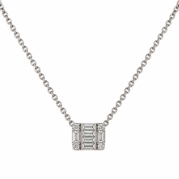 14K Natural Diamond Heirloom Baguette Necklace