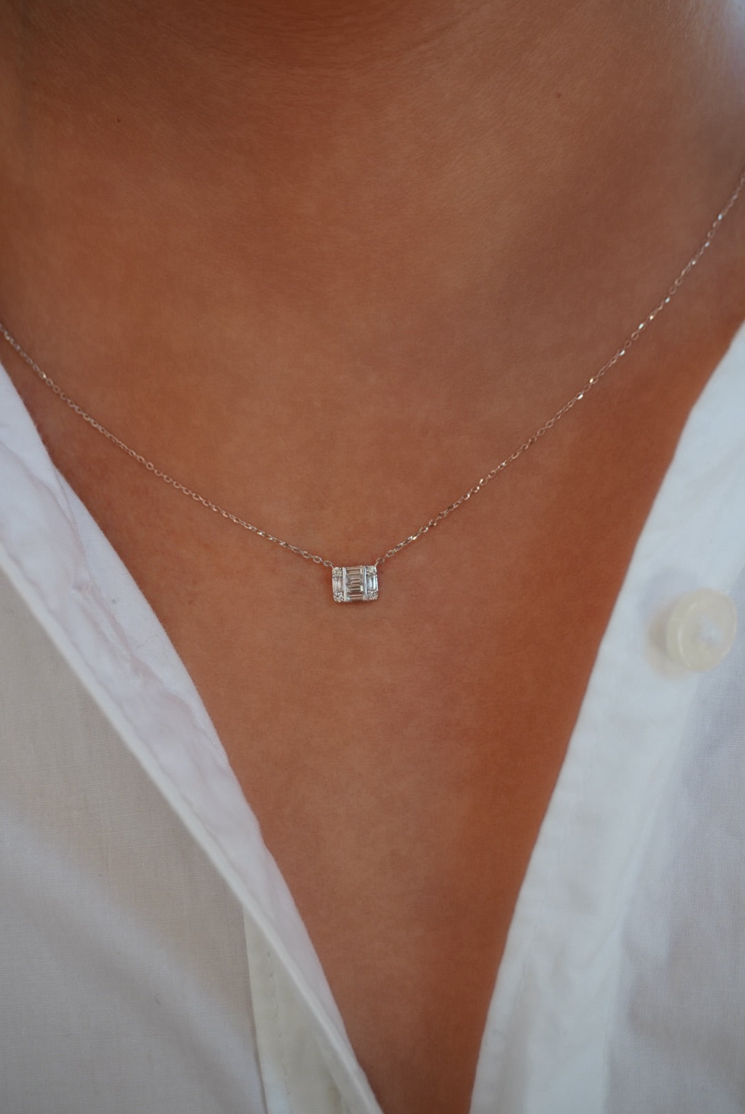14K Natural Diamond Heirloom Baguette Necklace