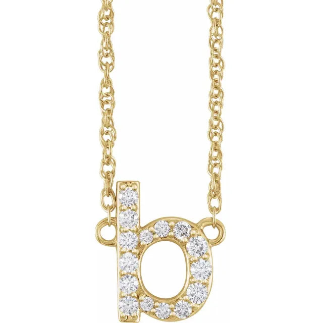 14K Natural Diamond Lowercase Initial Necklace