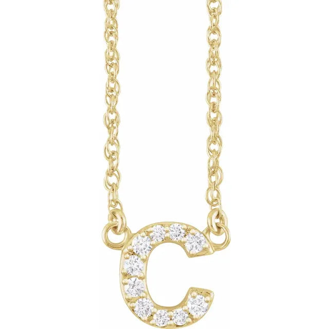 14K Natural Diamond Lowercase Initial Necklace