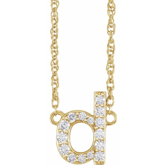 14K Natural Diamond Lowercase Initial Necklace