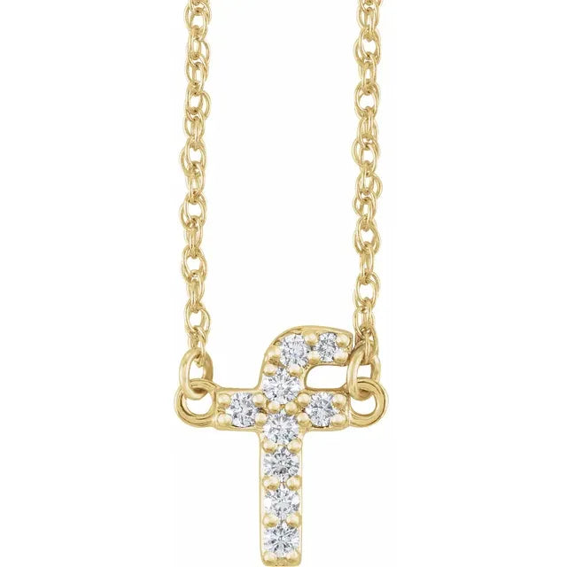 14K Natural Diamond Lowercase Initial Necklace