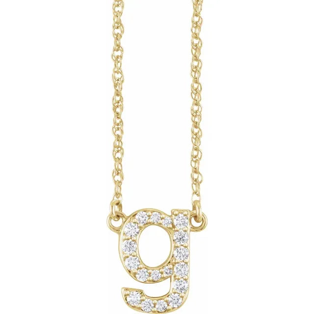 14K Natural Diamond Lowercase Initial Necklace