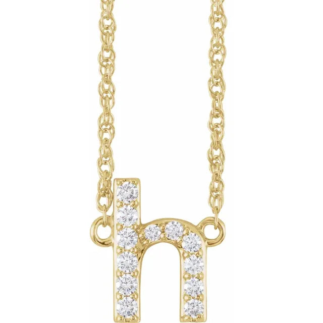 14K Natural Diamond Lowercase Initial Necklace
