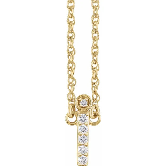 14K Natural Diamond Lowercase Initial Necklace