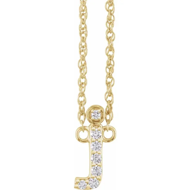 14K Natural Diamond Lowercase Initial Necklace