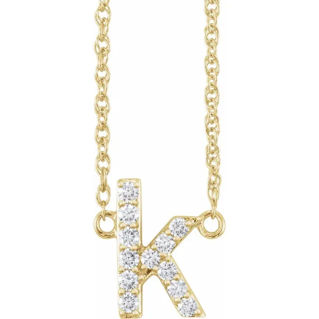 14K Natural Diamond Lowercase Initial Necklace