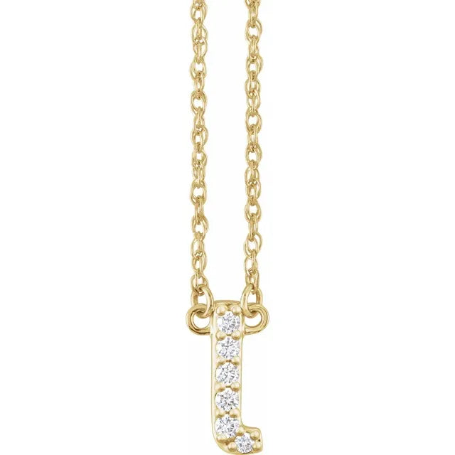 14K Natural Diamond Lowercase Initial Necklace