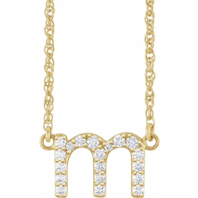 14K Natural Diamond Lowercase Initial Necklace