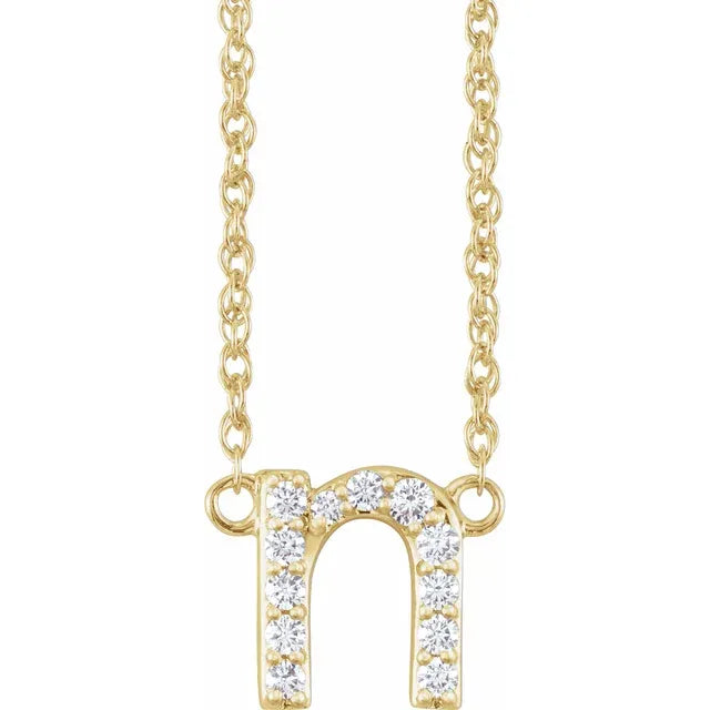 14K Natural Diamond Lowercase Initial Necklace