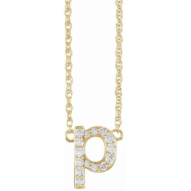 14K Natural Diamond Lowercase Initial Necklace