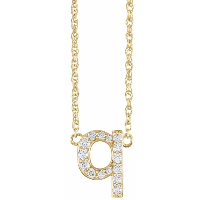 14K Natural Diamond Lowercase Initial Necklace