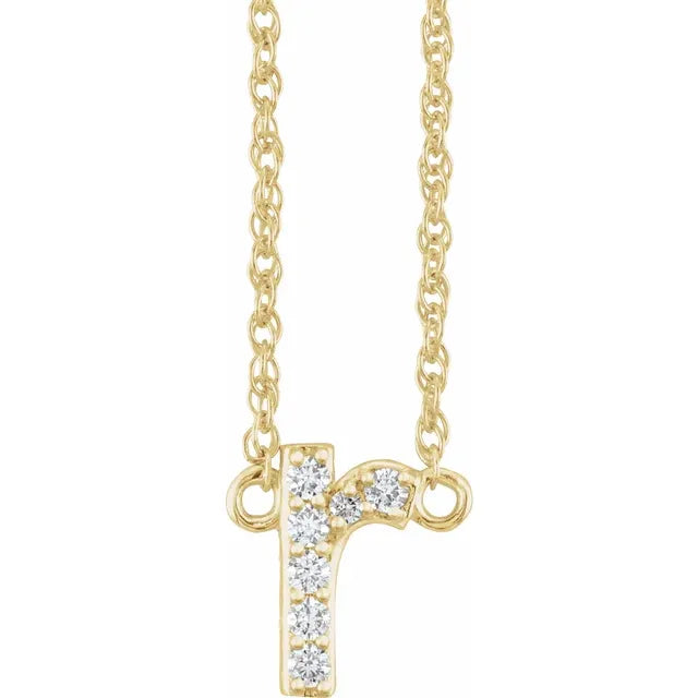 14K Natural Diamond Lowercase Initial Necklace