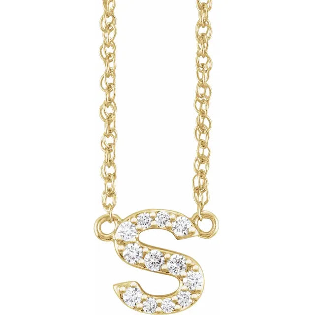 14K Natural Diamond Lowercase Initial Necklace