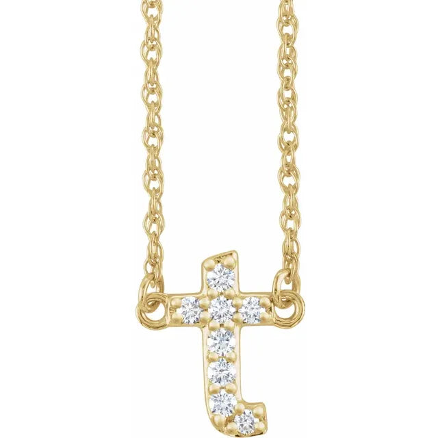 14K Natural Diamond Lowercase Initial Necklace