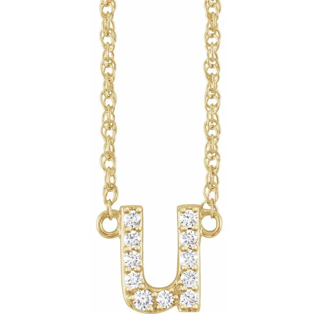 14K Natural Diamond Lowercase Initial Necklace
