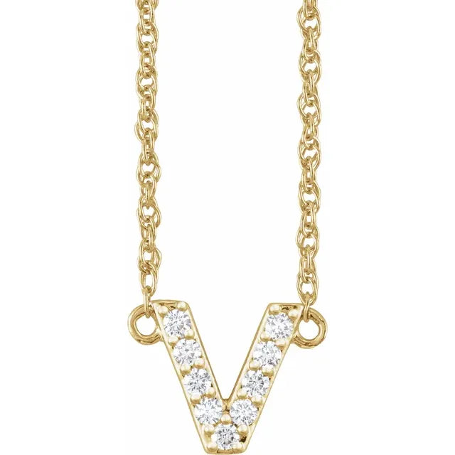 14K Natural Diamond Lowercase Initial Necklace