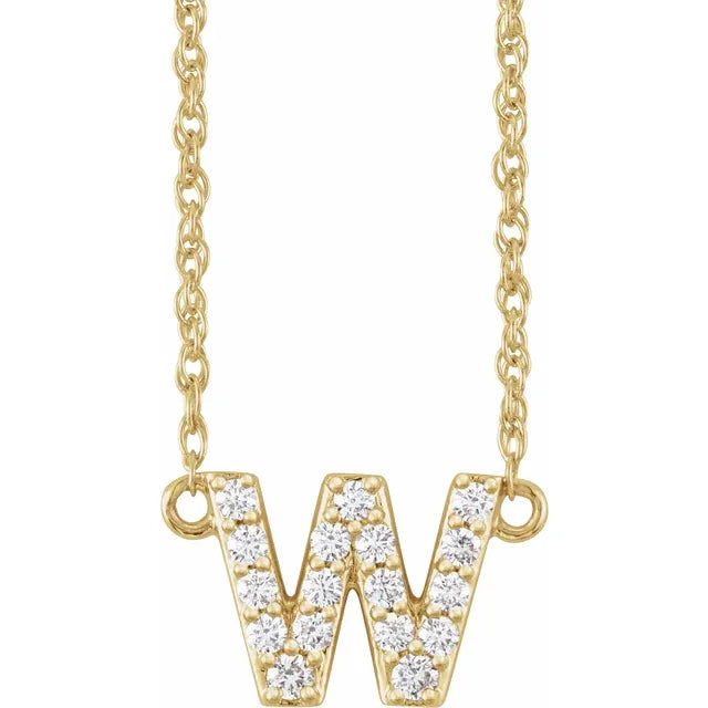 14K Natural Diamond Lowercase Initial Necklace