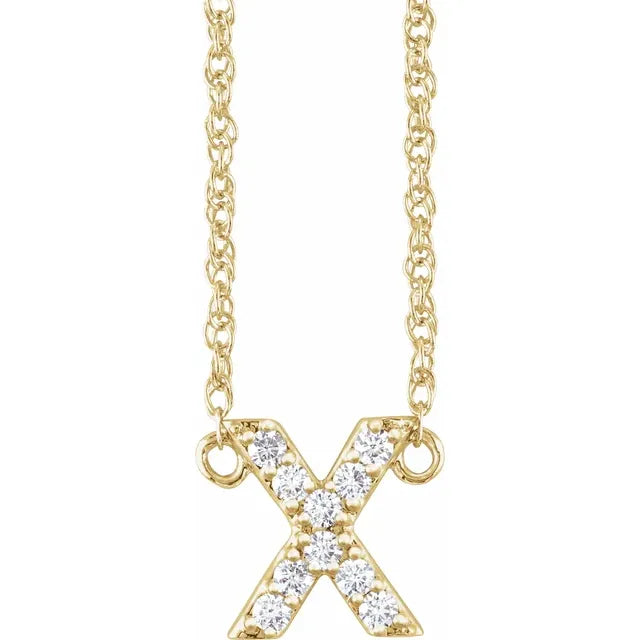 14K Natural Diamond Lowercase Initial Necklace