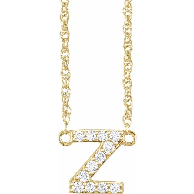 14K Natural Diamond Lowercase Initial Necklace