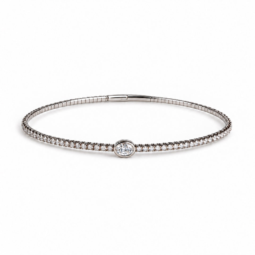 14K Oval Solitaire &amp; Half Eternity Flex Bangle