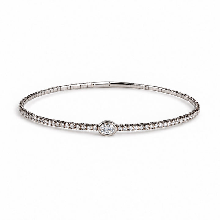 14K Oval Solitaire &amp; Half Eternity Flex Bangle