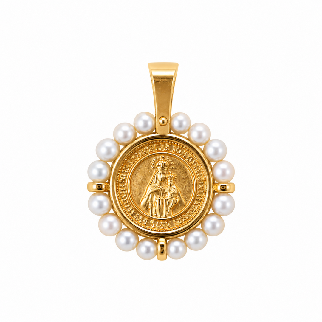 14K Round Pearl Halo Miraculous Pendant
