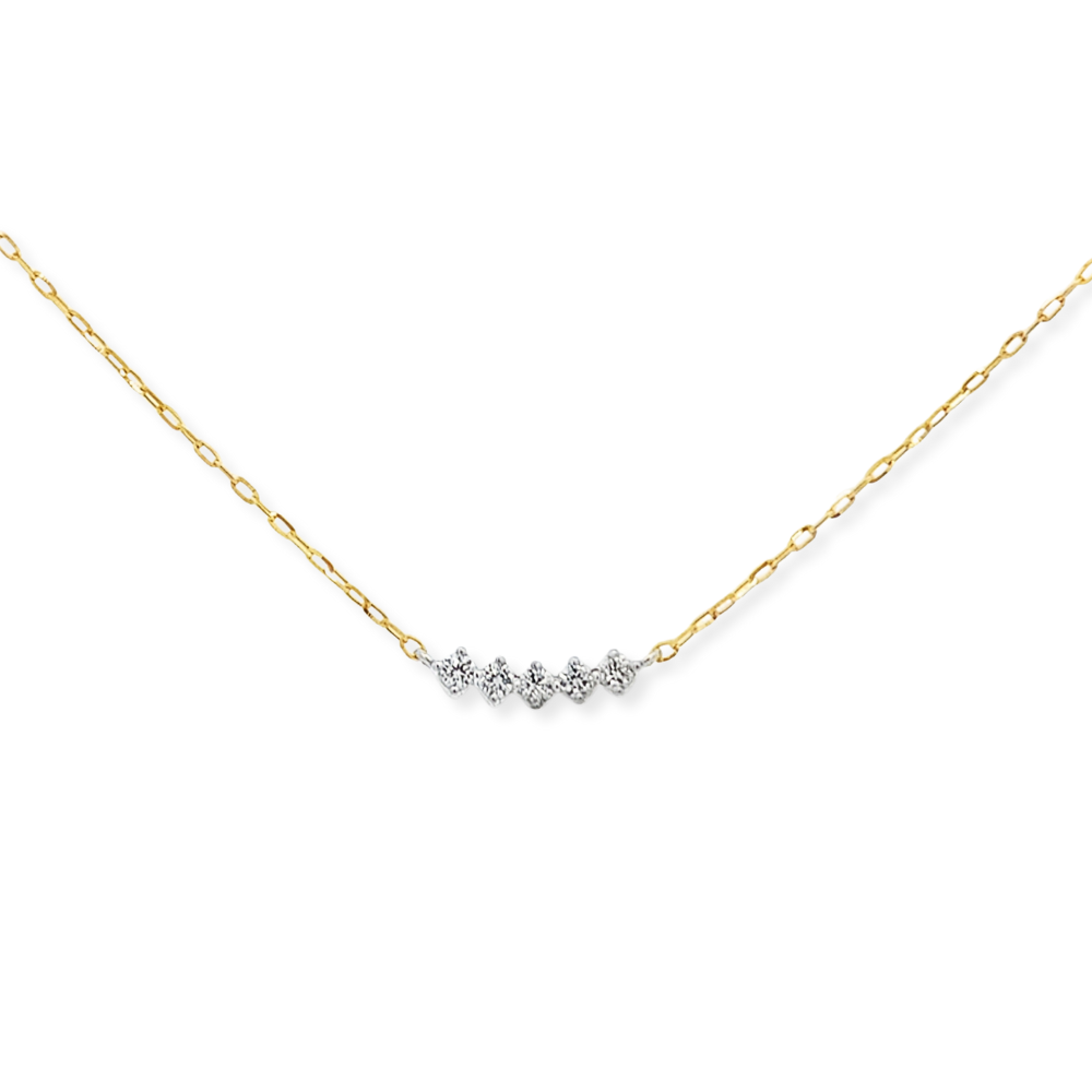 14K Two-Tone Compass-Set Diamond Curved Bar Necklace