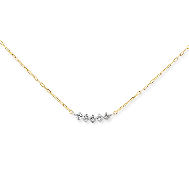 14K Two-Tone Compass-Set Diamond Curved Bar Necklace