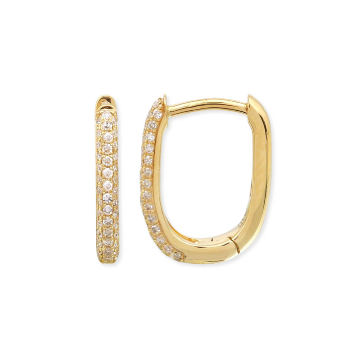 14K Pave Diamond Oval Huggies