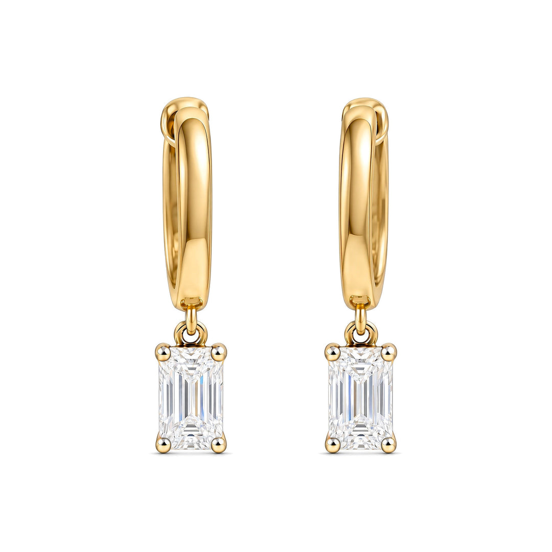 14K 0.60 CTW Lab Grown Emerald Diamond Dangle Huggies