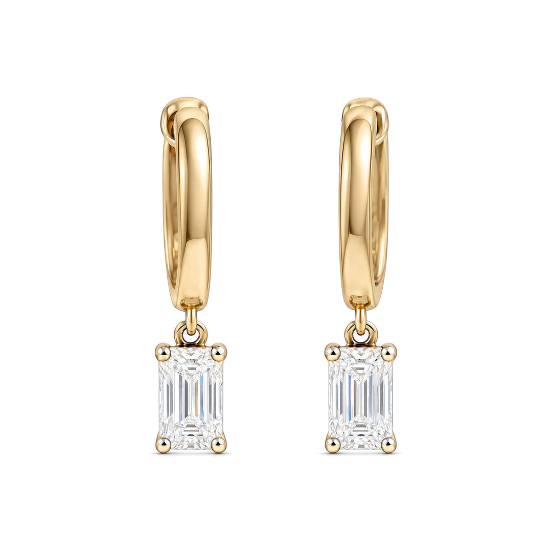 14K 0.60 CTW Lab Grown Emerald Diamond Dangle Huggies
