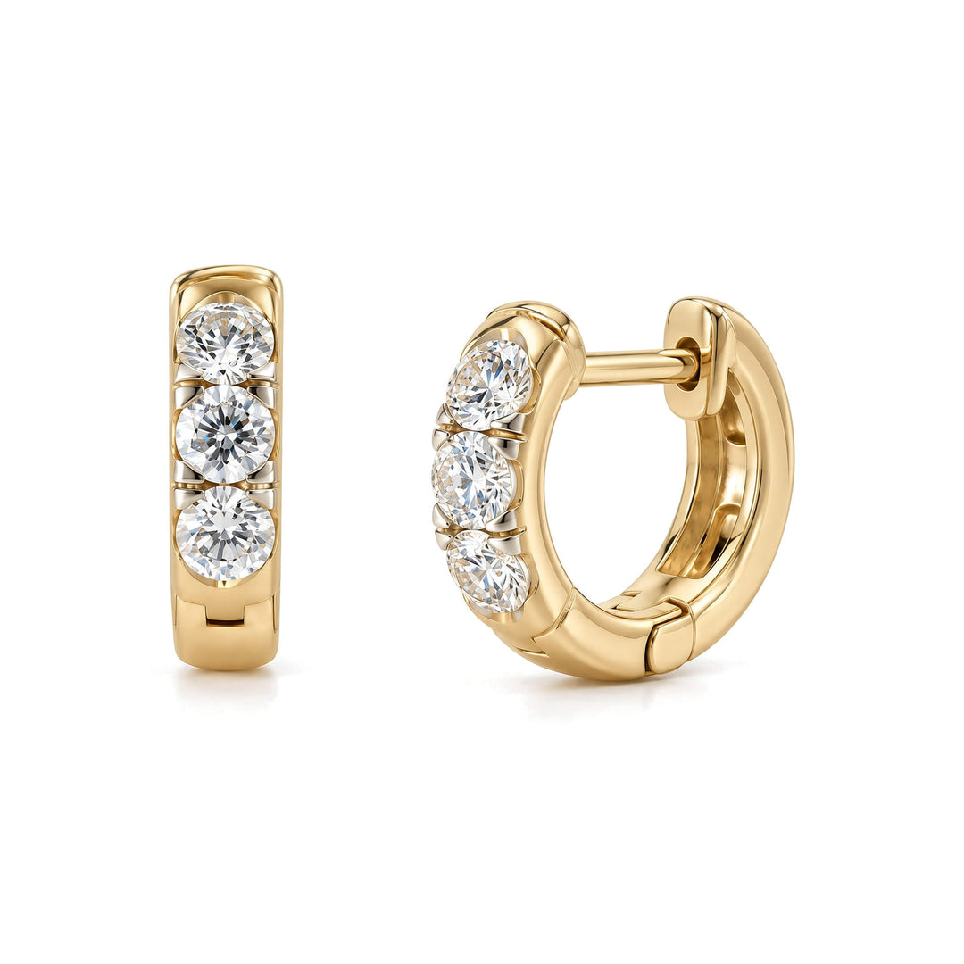14K 0.74 CTW Lab Grown Trio Diamond Huggie Hoops