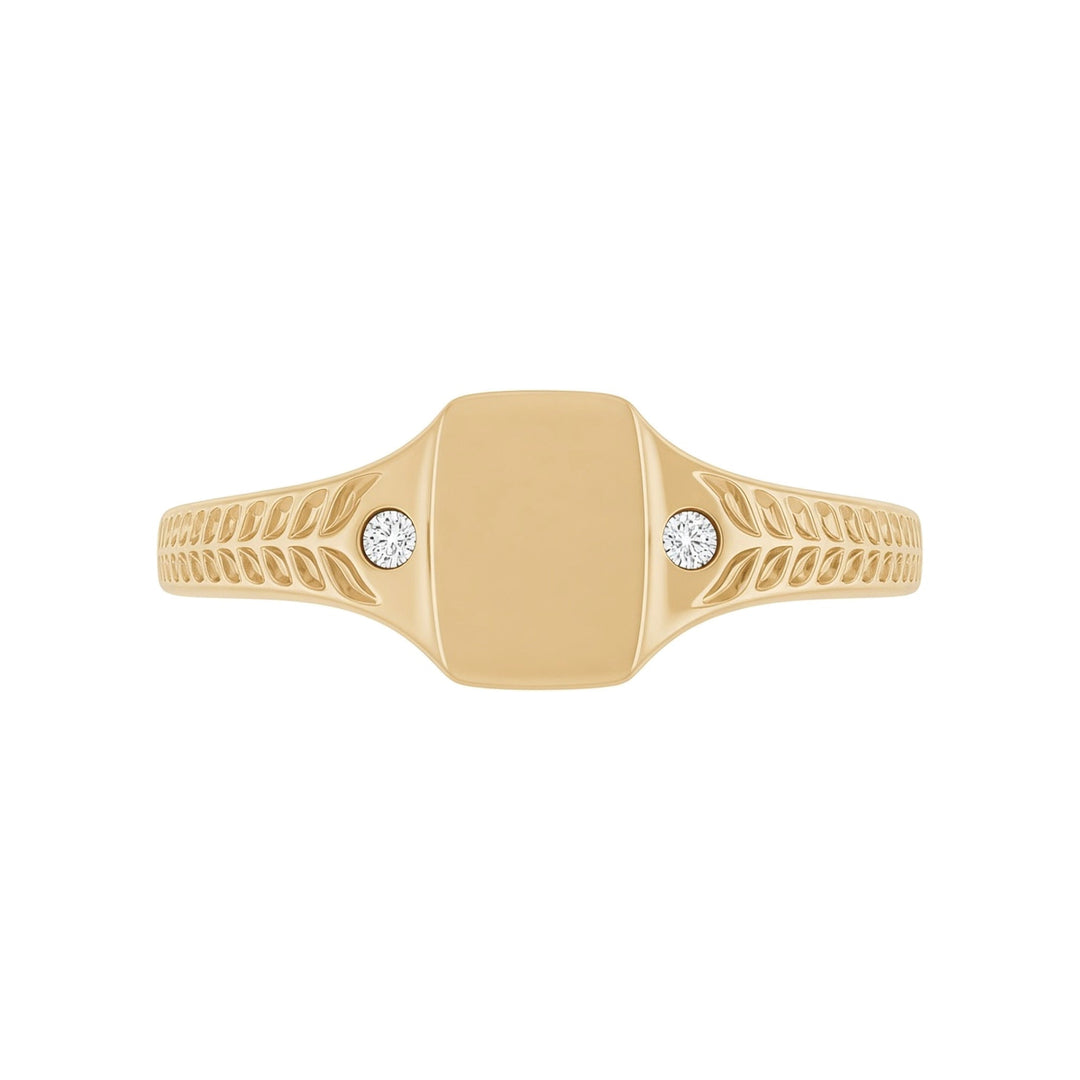 14K .03 CTW Engravable Diamond Signet Ring – 14K Yellow Gold – Front