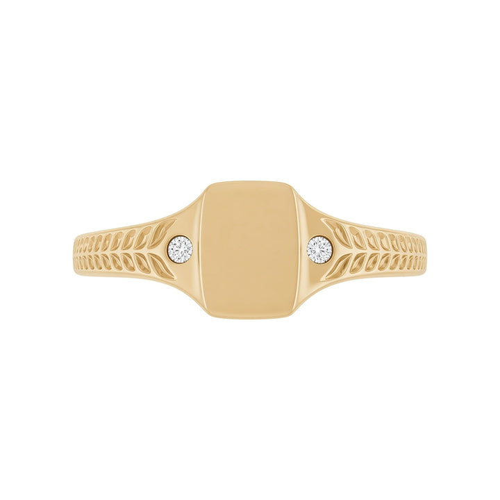 14K .03 CTW Engravable Diamond Signet Ring – 14K Yellow Gold – Front
